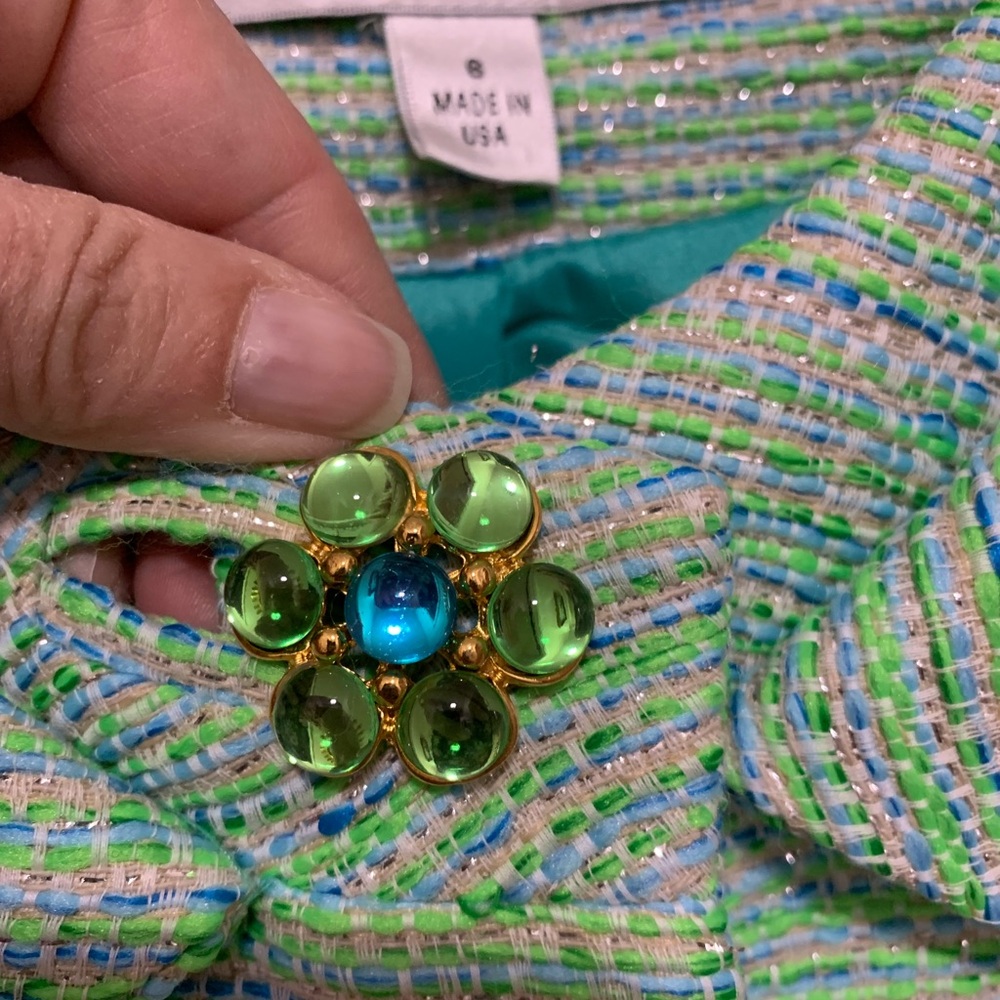 Sara Campbell Green Textured Coat with Embellished Buttons - Picture 3 of 4